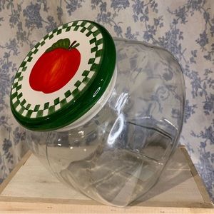 VTG Anchor Hocking Glass Slanted Canister Hand-Painted Apple Lid w/ Rubber Seal